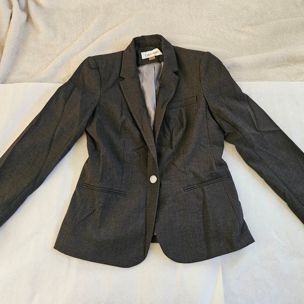 Calvin Klein One-Button Charcoal Blazer, Petite 4